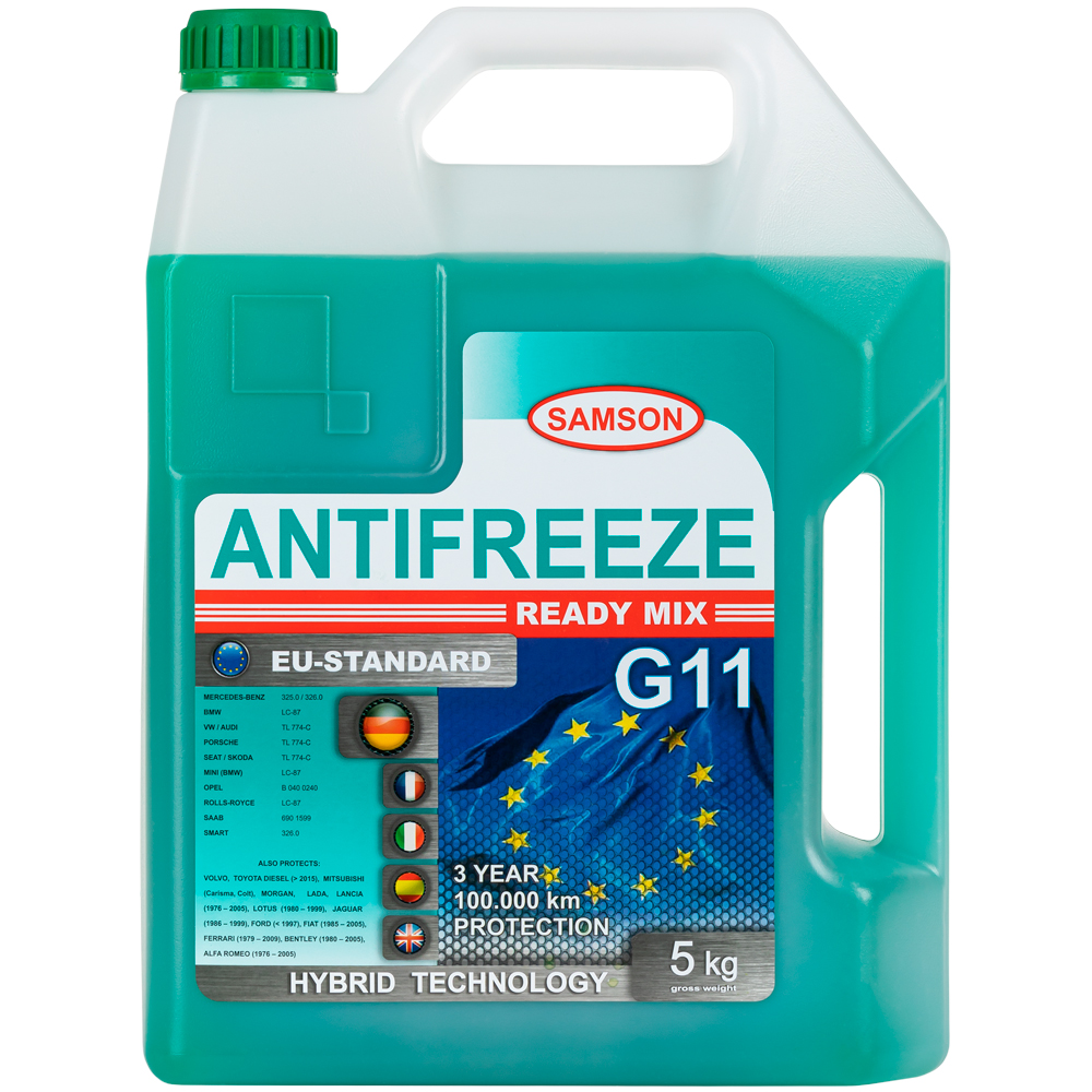Антифриз SAMSON EU-Standard G11, 5 кг готовый, зеленый G11,AFNOR NF R15-601,ASTM D3306_D4340_D4985