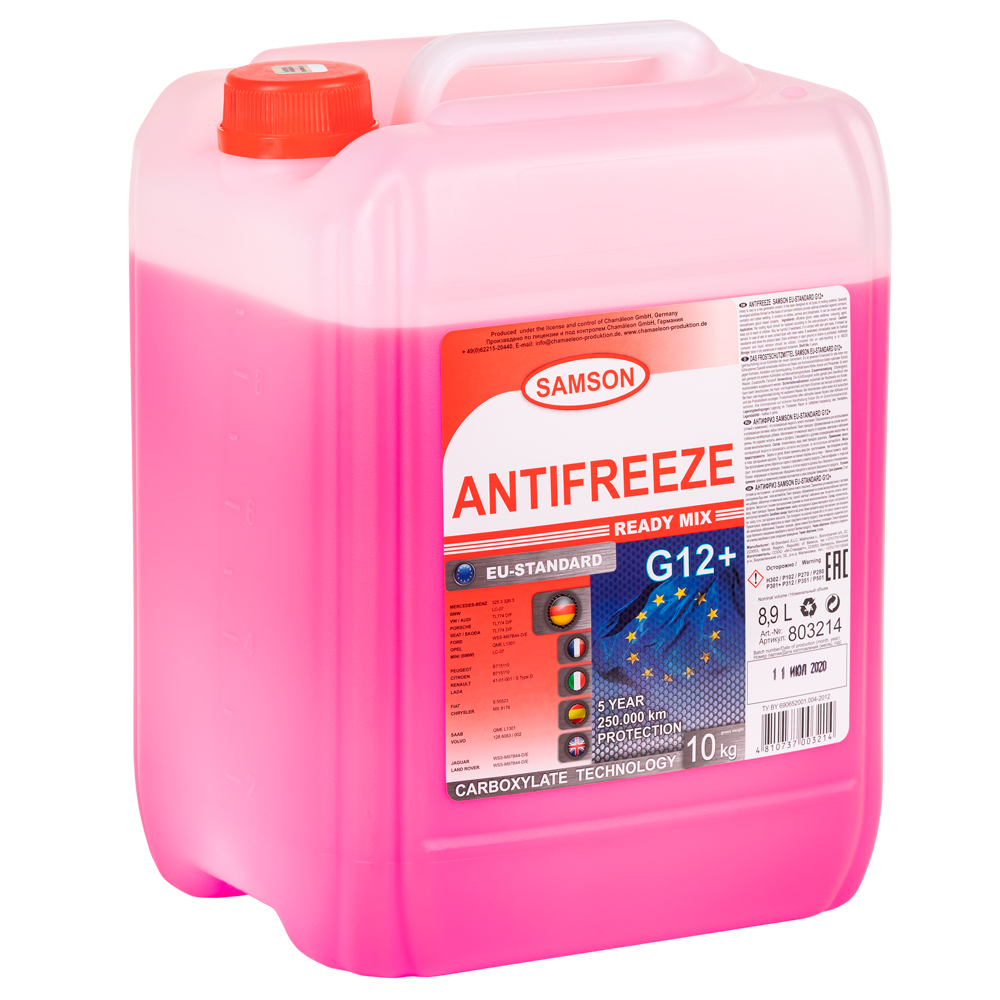 Антифриз SAMSON EU-Standard G12+, 10 кг готовый, красн G12+, ASTM D3306_D4340_D4985,BS 6580,GM 6277M