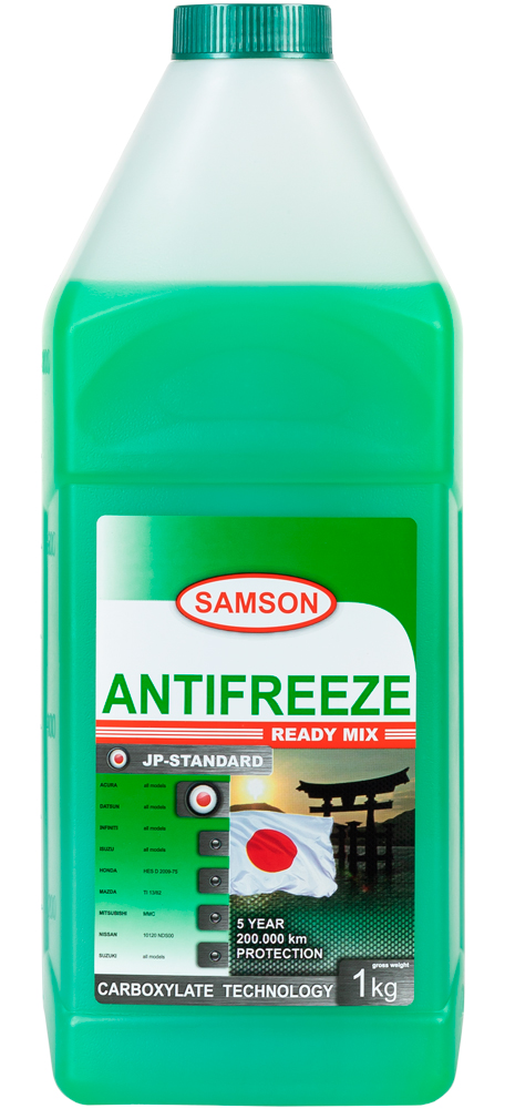Антифриз SAMSON JP-Standard GREEN, 1 кг готовый, зеленый ASTM D3306_D4340_D4985, Mazda MES MN 121D