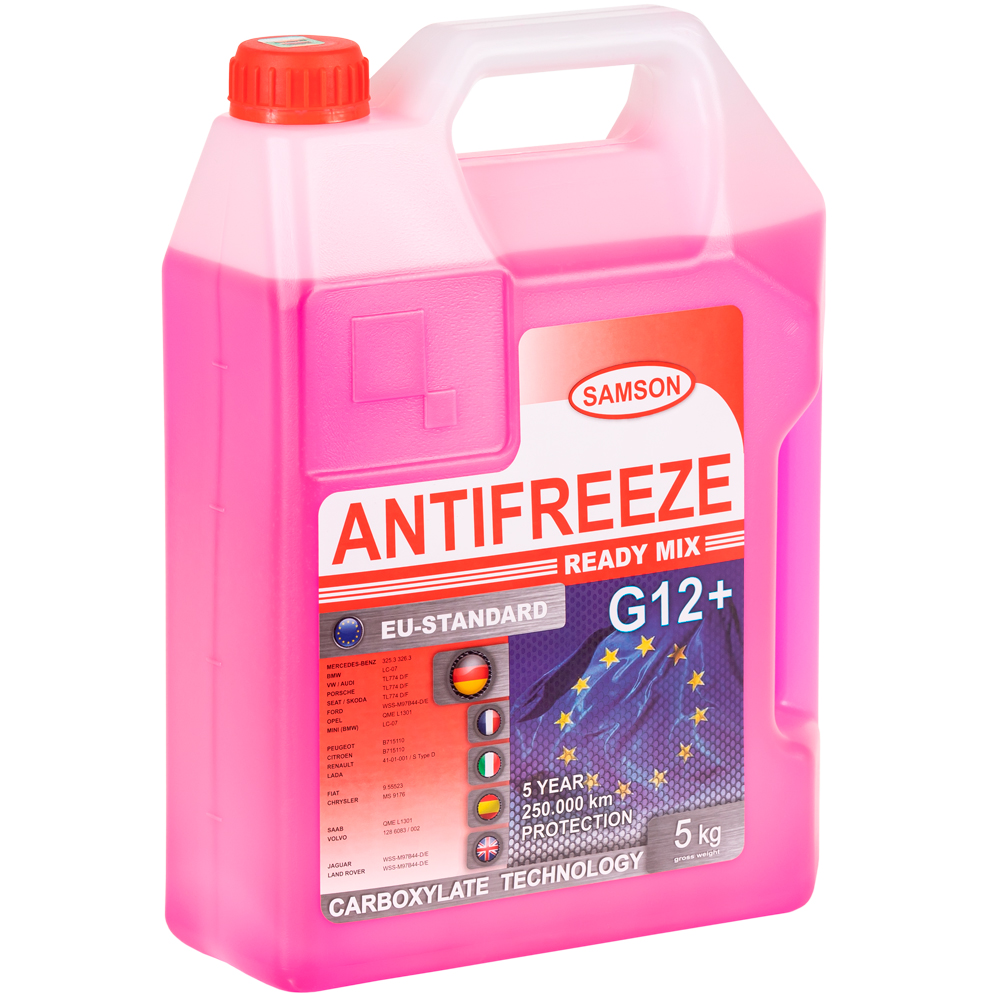 Антифриз SAMSON EU-Standard G12+, 5 кг готовый, красный G12+,ASTM D3306_D4340_D4985,BS 6580,GM 6277M